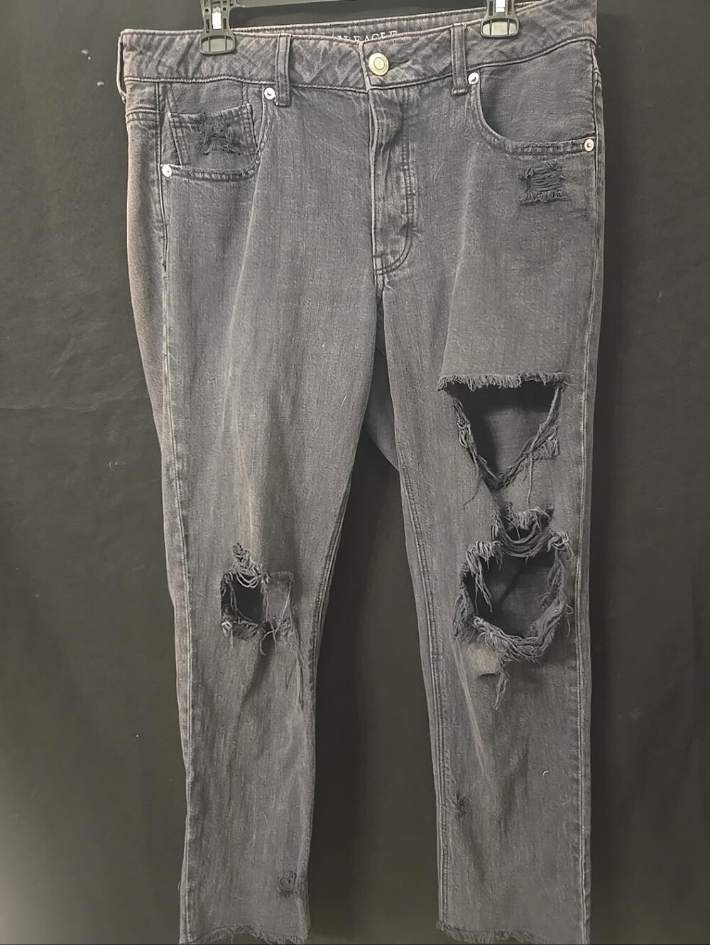 American Eagle Distressed Black Jeans Size 10 Button Fly Grunge Y2K
